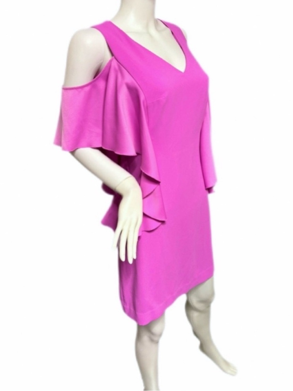 Trina Turk Hot Pink Cold-Shoulder Ruffle Shift Dress